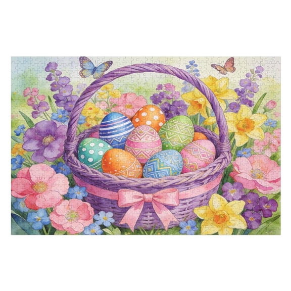 Easter in Bloom 1000 Piece Jigsaw Puzzle  A Cute Bunny Nestled in a Lush Floral Spring Scene, Rendered with Soft Pastel Colors and Intricate Botanical Details, Finished Size 30" x 20"