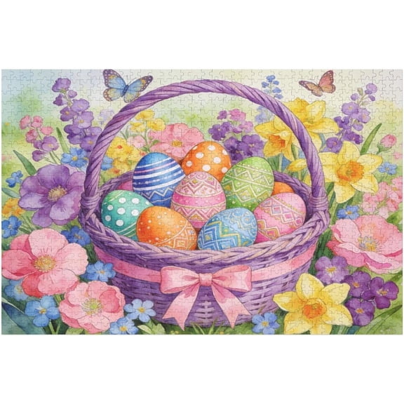 Easter in Bloom 500 Piece Puzzle for Adults - Cute Bunny and Floral Spring Scene, Relaxing Indoor Family Night or Tabletop Easter Holiday Activity, Finished Size 30 x 20 in