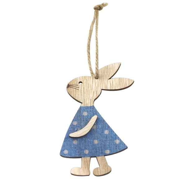 Easter Blue Dress Bunny Tree Ornament, Wooden Hanging Bunny Ornaments, Cute Classics Style Spring Hanging Decorative for Home Garden Decor