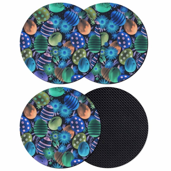 Easter Blue Eggs Coasters Set of 4, Absorbent Coasters for Drinks, Spring Floral Polka Dot Black Coaster for Desk Coffee Table Protection, Home Decor House Warming Gifts 4"