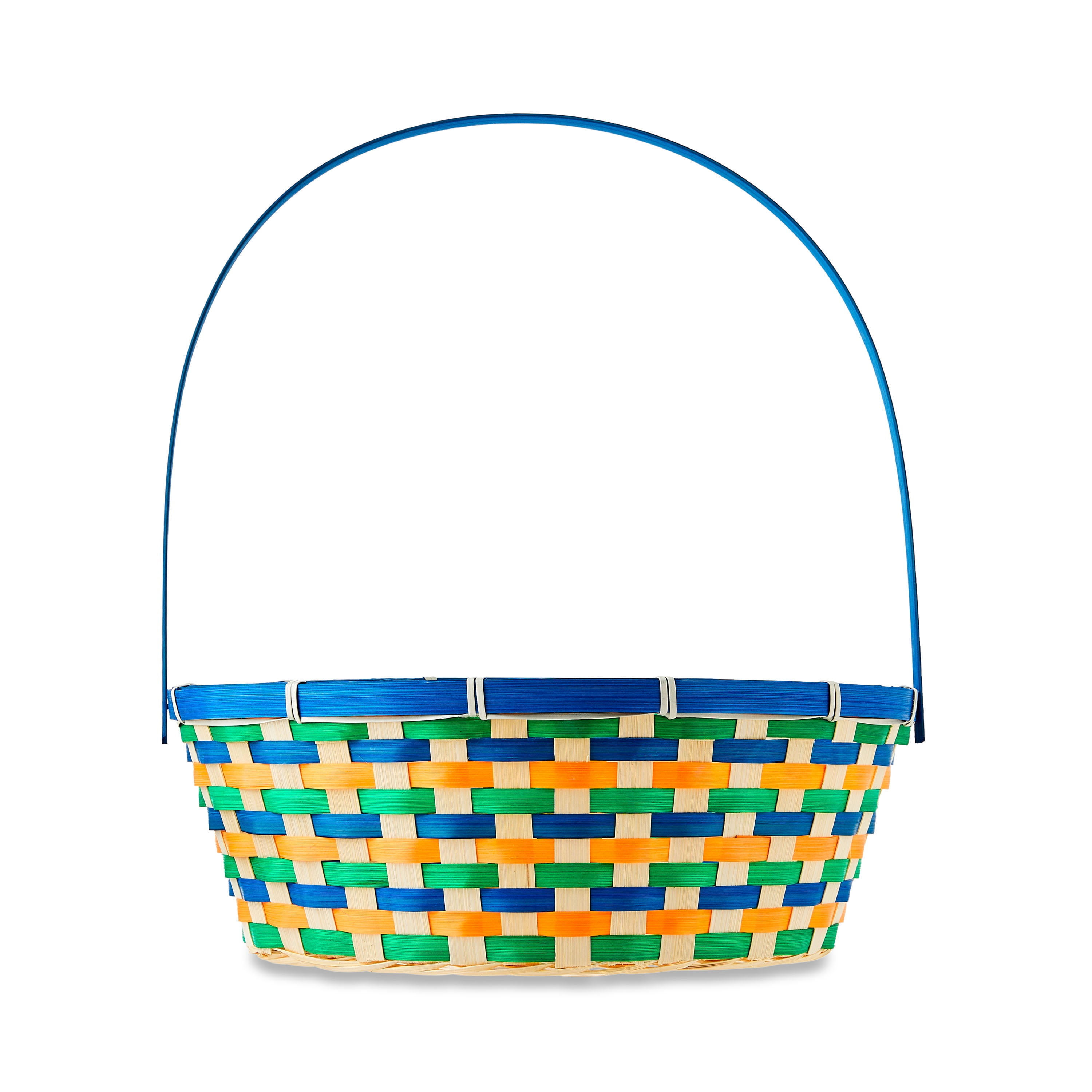 Easter Blue, Green and Orange Extra-Large Round Bamboo Basket, 12.5 in x 15.5 in, by Way To Celebrate