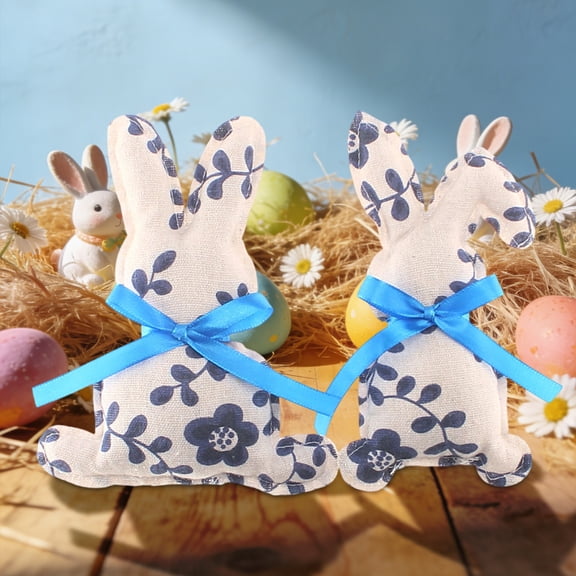 Easter Blue And White Porcelain Fabric Rabbit Ornament,Traditional Chinese Style Easter Bunny Decor,Exquisite Festival Figurine For Home Table Mantle Easter Party And Holiday Layout-D