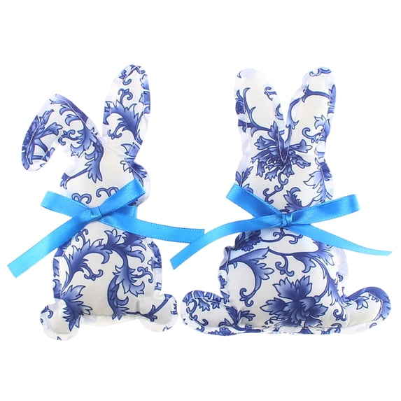 Easter Blue & White Porcelain Style Fabric Bunny Figurines - Chinese Style Rabbit Ornaments, Festive Holiday Party Layout Supplies for Home & Tabletop