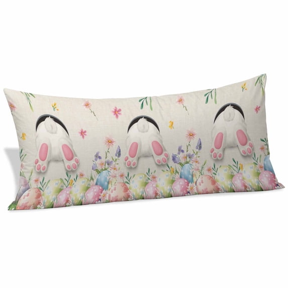 Easter Body Pillow Covers 20"x54", Country Spring Rabbit Feet Eggs Botanical Flowers Soft Brushed Microfiber Breathable Throw Pillow Covers, Decorative Pillowcase with Zipper for Couch Sofa Bedroom