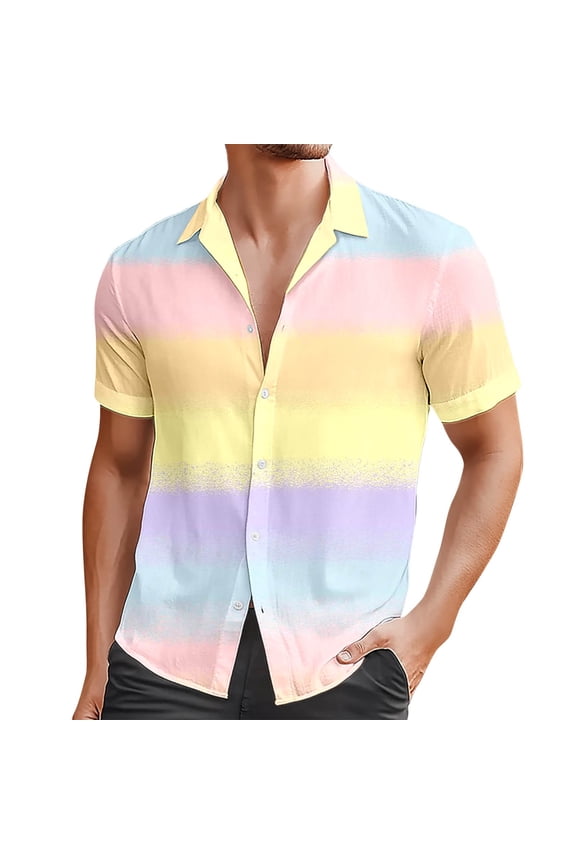 Easter Boho Tops for Men Color Blocked Short Sleeve Lapel Mens Tank Tops,Pink,2XL