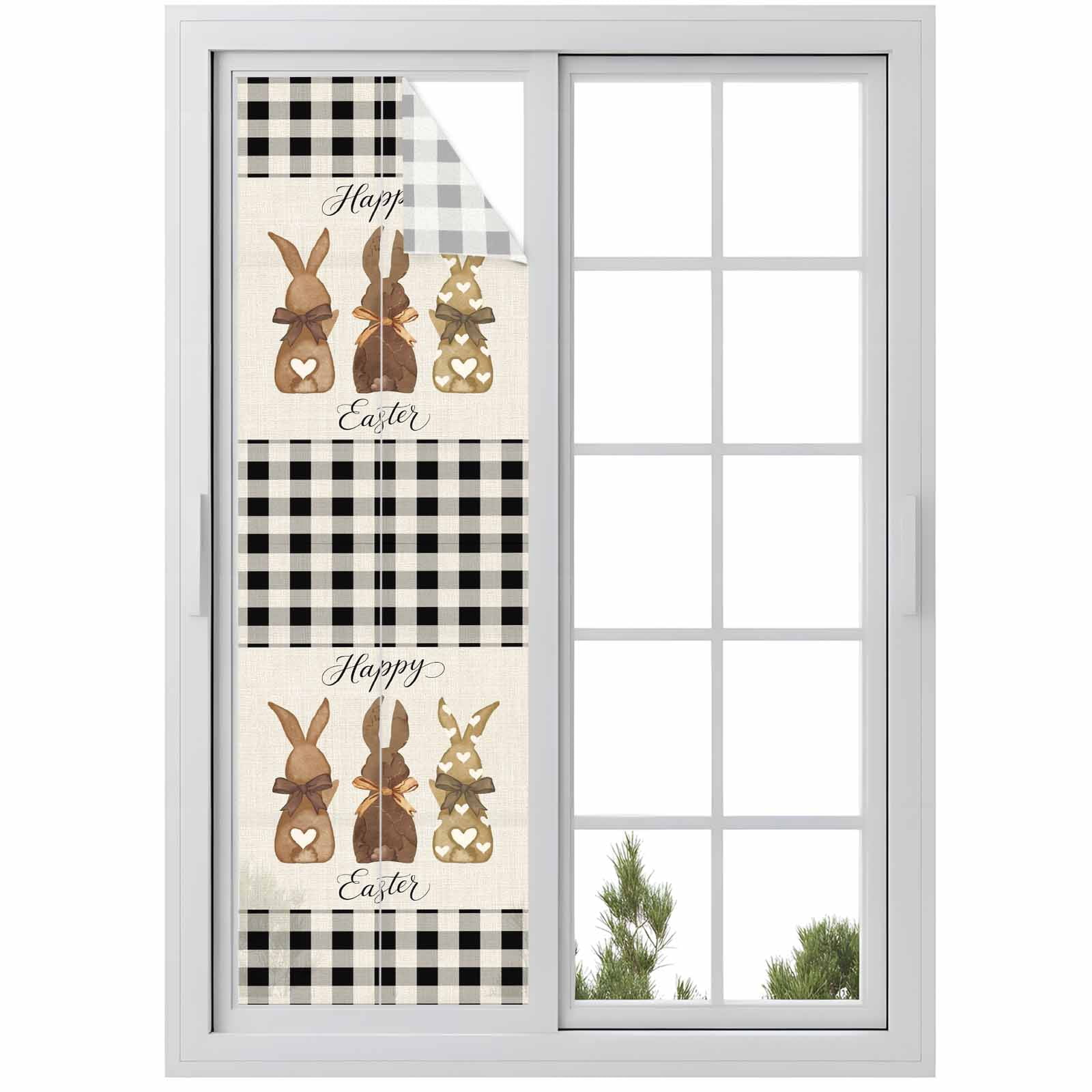 Easter Bow Bunny Window Privacy Film, Brown Love Rabbit Vintage Black ...