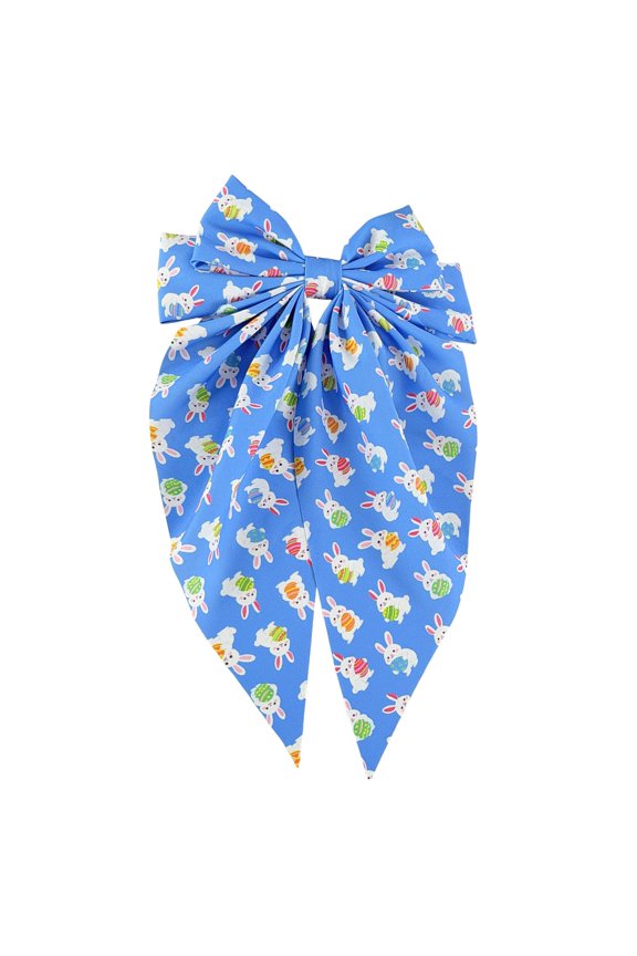 Easter Bow Clip, With and Easter Egg Patterns Long Streamers Spring Clip Accessory (12 inch,Blue)