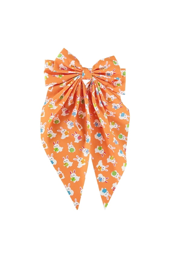 Easter Bow Clips with Easter Egg Patterns for Spring & Easter Festivals, Long Streamers Cute Lightweight Secure Spring Clip Comfortable All-Day Wear Hair Accessories for Outfits Photo Props,Orange