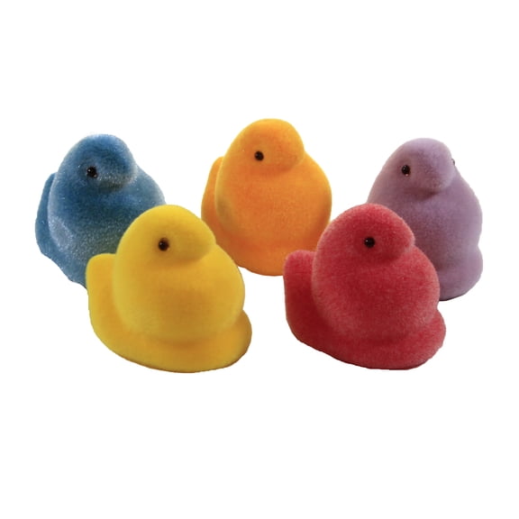 Easter Boxed Flocked Peeps Set / 5 Licensed Decorate Basket Chicks Wh0093