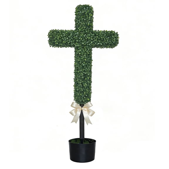 Easter Boxwood Bunny Topiary - Artificial Boxwood Leaf Potted Ornament, Realistic Faux Topiary Tree, Festive Spring Easter Home Tabletop & Garden Decor
