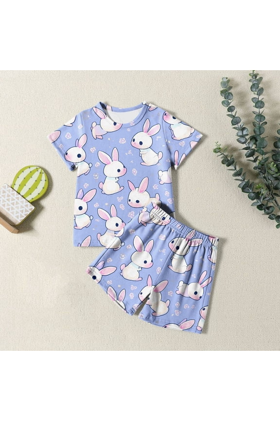 Easter Boys Pajamas Set Cute Easter Bunny Crewneck Short Sleeve T-Shirt And Shorts Pajamas Set Spring Clothes