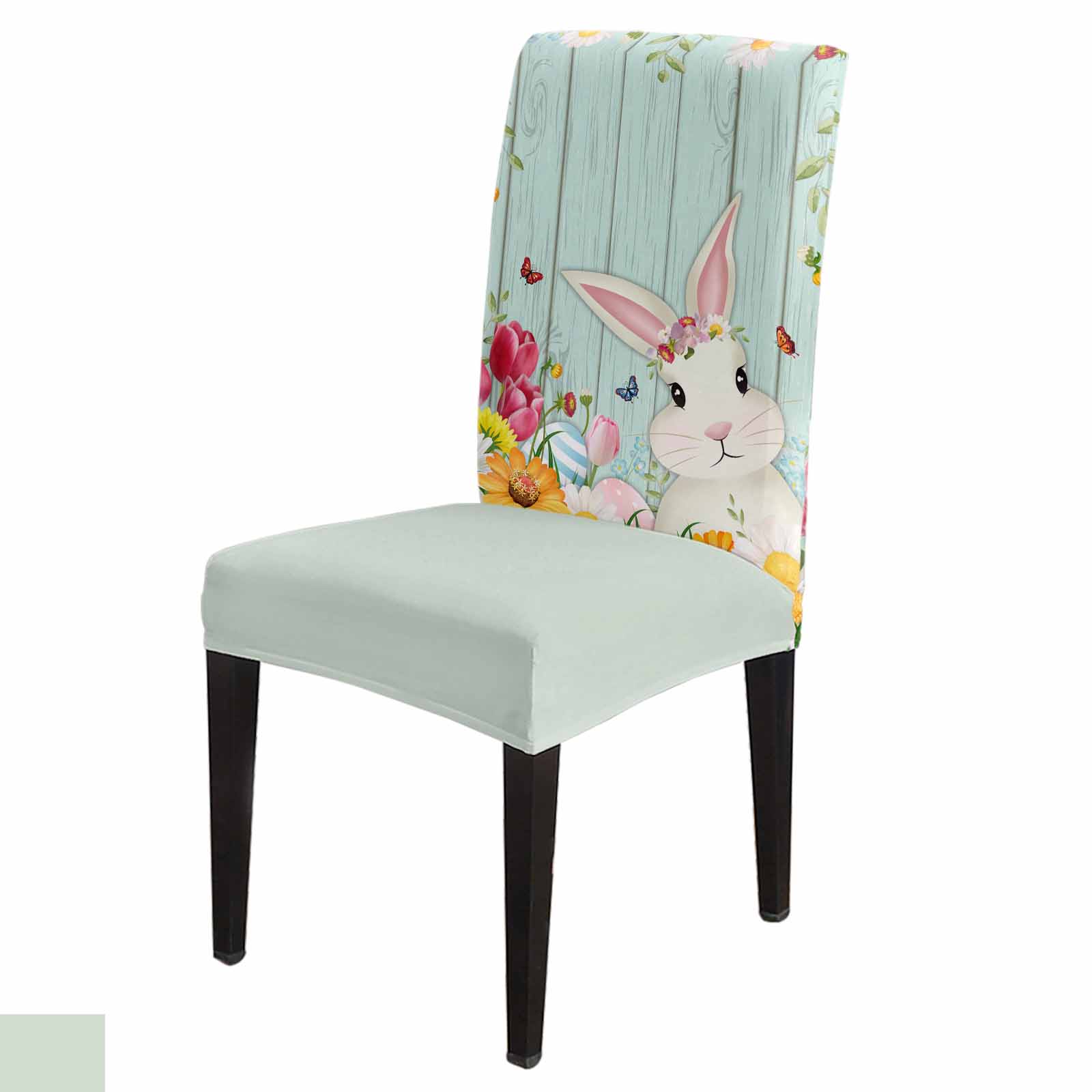 Easter Brown Plaid Rabbit Retro Stretch Chair Cover for Dining Room
