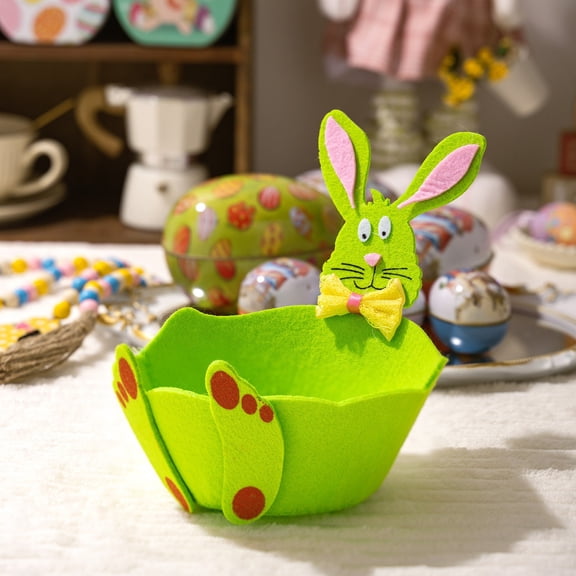 Easter Buckets - Set of 1 Plastic Easter Bunny Basket with Handle,Empty Non-Woven Fabric Easter Pails for Kids Egg Hunt,Party Favors, Candy,Green Ears Rabbit Basket Supplies for Spring Party Gifts