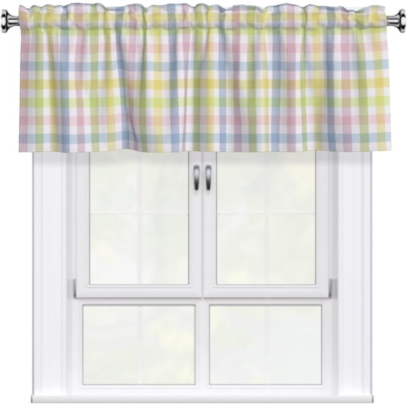 Easter Buffalo Check Valance for Windows Easter Pastel Gingham Plaid Kitchen Valances Spring Colorful Plaid Rod Pocket Valance Window Treatments Valances for Bedroom Living Room 54x18 Inch