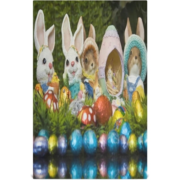 Easter Bunnies Chocolate Eggs Kitchen Tea Towels 4 Pack Absorbent Hand Dish Towels, Rabbit Dishcloths Lint-Free 18x28 Inch Fast Drying for Cooking Baking Home Clean
