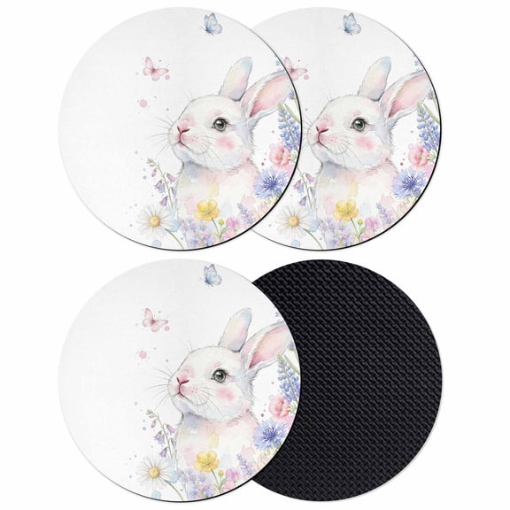 Easter Bunnies Coasters Set of 4, Absorbent Coasters for Drinks, Spring Rabbits Floral Butterflies Farmhouse Coaster for Desk Coffee Table Protection, Home Decor House Warming Gifts 4"