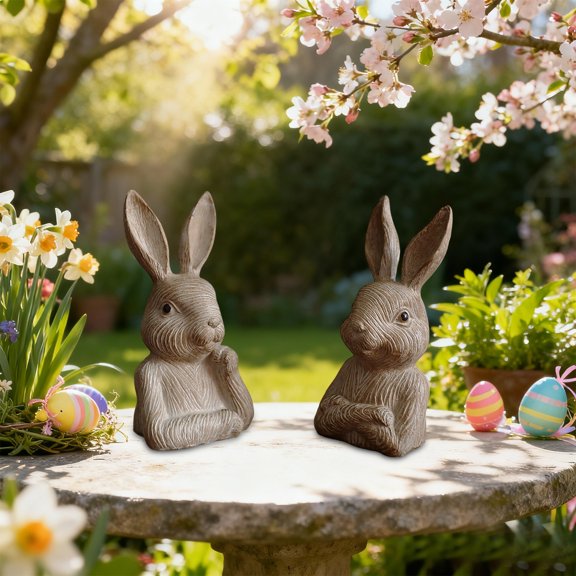 Easter Bunnies Decor for Home Spring Indoor Decor Artificial Animal Sculpture Easter Bunny Ideal Easter Birthday Gifts for Boys Girls(A)