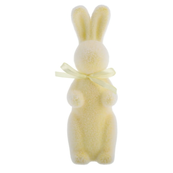 Easter Bunnies Decorations Fuzzy Flocked Easter Rabbit Figurine Toy Faux Moss Rabbit Statue Bunny Sculpture For Outdoor Easter Table Decor Yellow