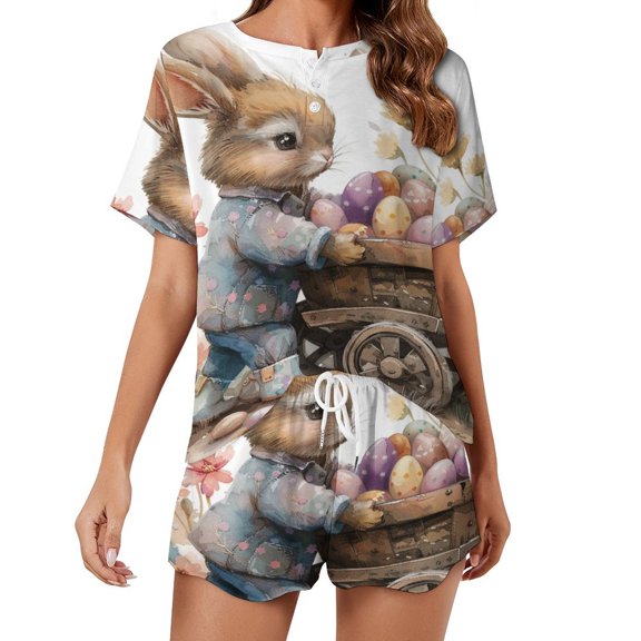 Easter Bunnies Rabbits 2 Pack Women’s Pajama Set Print Sleepwear And Shorts Y2k Loungewear Sets S-5XL