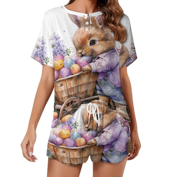 Easter Bunnies Rabbits 2 Pack Women’s Pajama Set Print Sleepwear And Shorts Y2k Loungewear Sets S-5XL