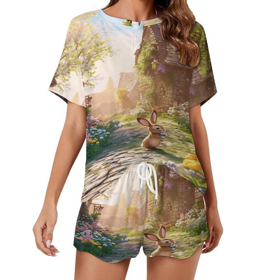 Easter Bunnies Rabbits 2 Pack Women’s Pajama Set Print Sleepwear And Shorts Y2k Loungewear Sets S-5XL