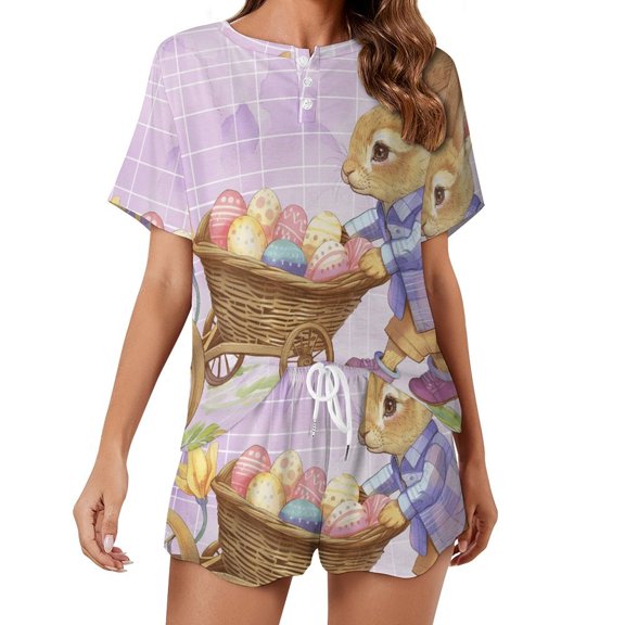 Easter Bunnies Rabbits 2 Pack Women’s Pajama Set Print Sleepwear And Shorts Y2k Loungewear Sets S-5XL