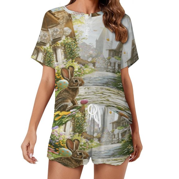 Easter Bunnies Rabbits 2 Pack Women’s Pajama Set Print Sleepwear And Shorts Y2k Loungewear Sets S-5XL