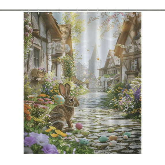 Easter Bunnies Rabbits 4PCS Shower Curtain Sets with Rugs with Non-Slip Bath Mat Toilet Rug,72" X 72"
