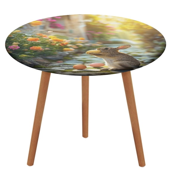 Easter Bunnies Rabbits Round Fitted Tablecloth with Elastic Edged & Backing, Round Table Cover for Indoor Outdoor Patio Use Fits Tables up to 40" - 54" Diameter