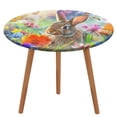 thumbnail image 1 of Easter Bunnies Rabbits Round Fitted Tablecloth with Elastic Edged & Backing, Round Table Cover for Indoor Outdoor Patio Use Fits Tables up to 40" - 54" Diameter, 1 of 5