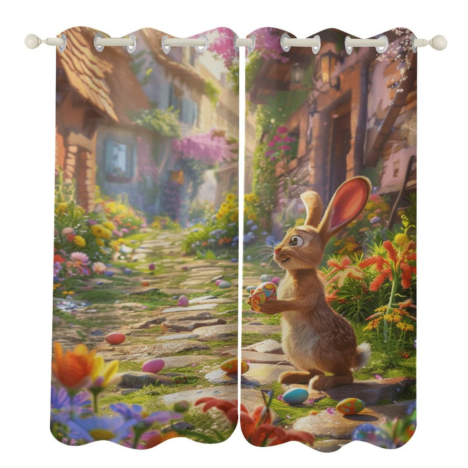 Easter Bunnies Rabbits Curtains Watercolor Theme Window Curtains ...