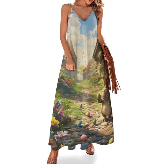 Easter Bunnies Rabbits Design Sleeveless Dress Woman Fashion Long Dresses Women's Summer Suit Dress 2025