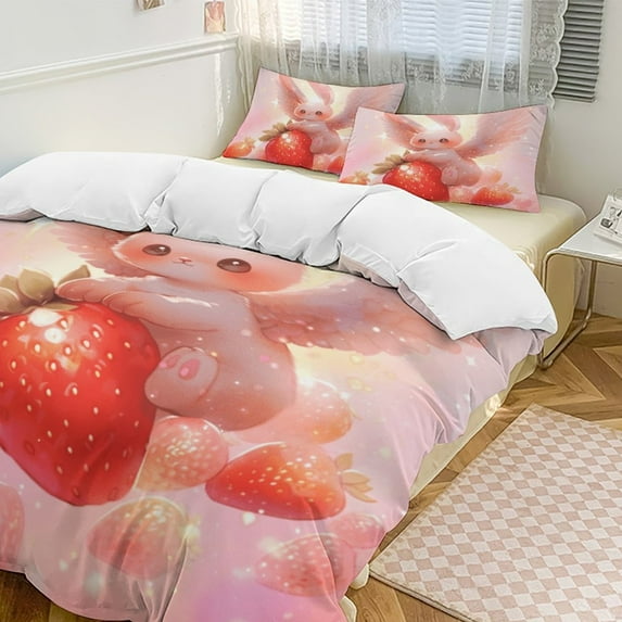 Easter Bunnies Rabbits Duvet Cover Set King Size for Bedroom Decoration Print Bedding Set Comforter Cover Decorative Microfiber with 2 Pillow Sham Multicolor