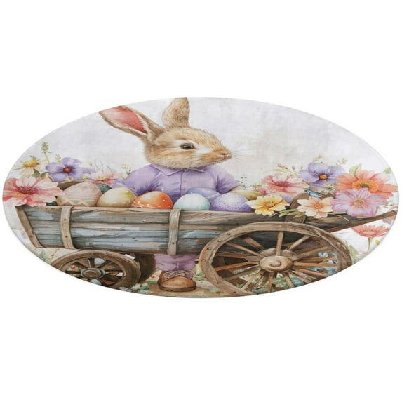 Easter Bunnies Rabbits Floral Medallion Round Rug - Small Round Area Rug, Soft Non-Slip Machine Washable Bedroom Mat Indoor Accent Entry Carpet for Office Desk Dorm Hallway