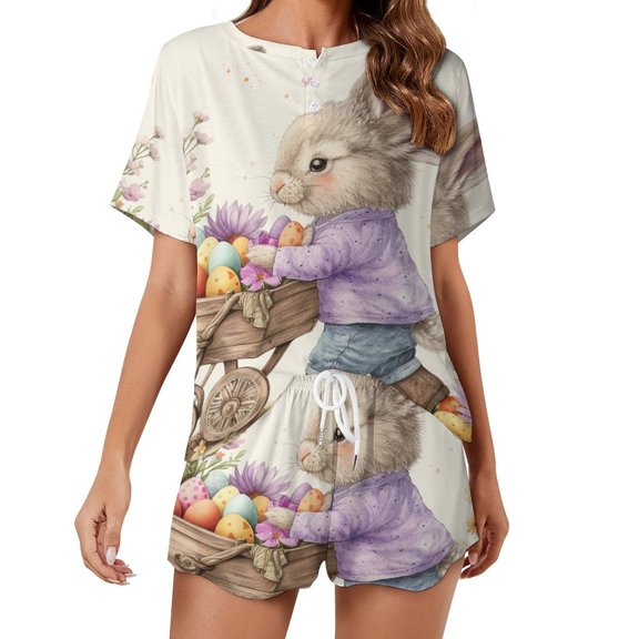 Easter Bunnies Rabbits Pajamas Set Womens Loungewear Sleepwear 2 Piece PJ Sets