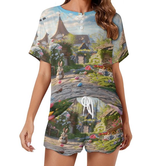 Easter Bunnies Rabbits Pajamas Set Womens Loungewear Sleepwear 2 Piece PJ Sets