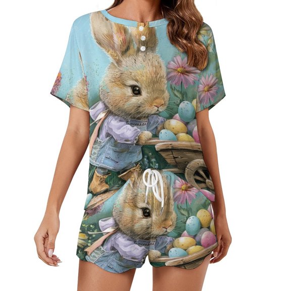 Easter Bunnies Rabbits Pajamas Set Womens Loungewear Sleepwear 2 Piece PJ Sets