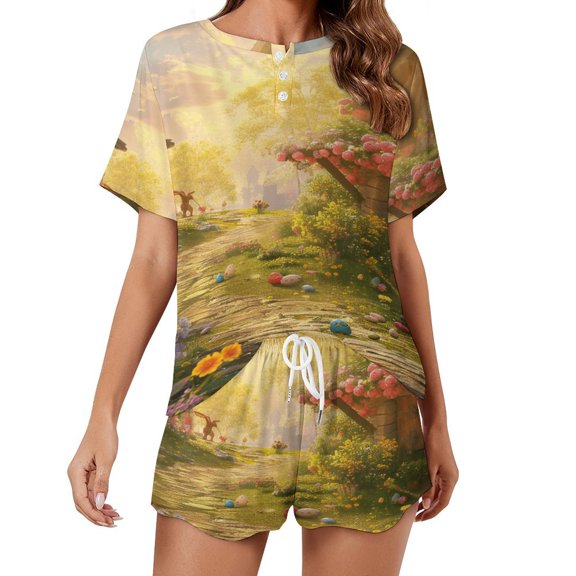 Easter Bunnies Rabbits Pajamas Set Womens Loungewear Sleepwear 2 Piece PJ Sets