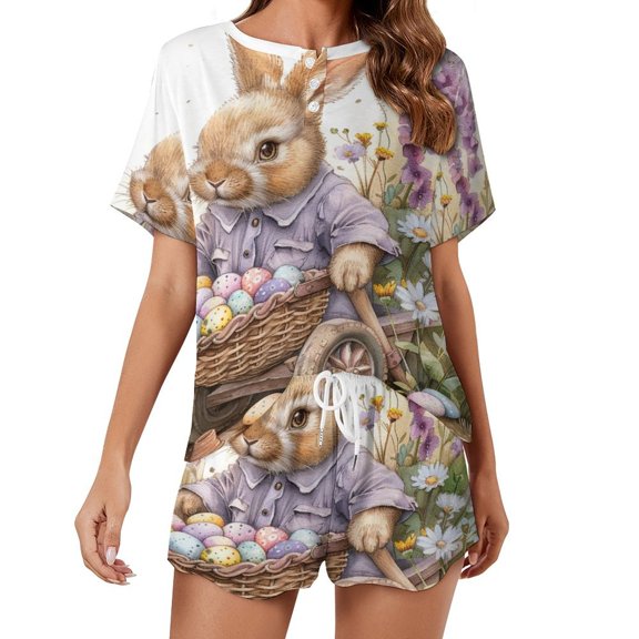 Easter Bunnies Rabbits Pajamas Set Womens Loungewear Sleepwear 2 Piece PJ Sets