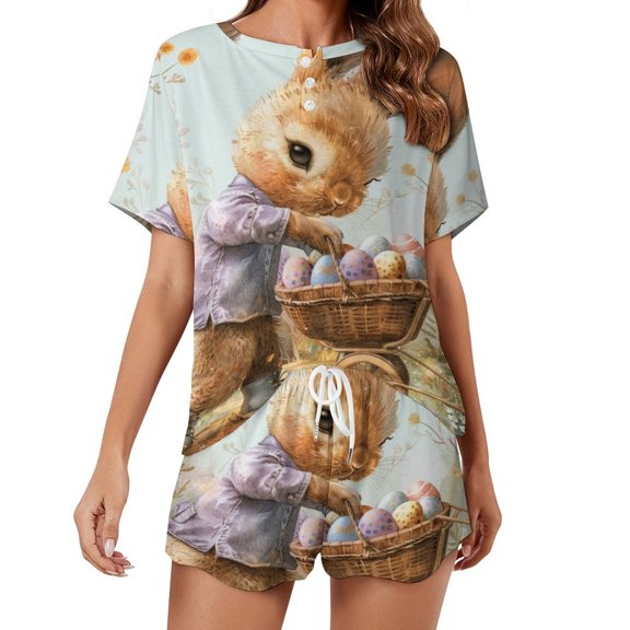 Easter Bunnies Rabbits Pajamas Set Womens Loungewear Sleepwear 2 Piece PJ Sets