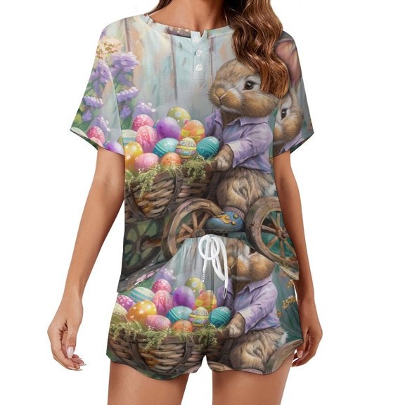 Easter Bunnies Rabbits Pajamas Set Womens Loungewear Sleepwear 2 Piece PJ Sets