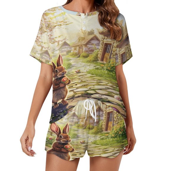 Easter Bunnies Rabbits Pajamas Set Womens Loungewear Sleepwear 2 Piece PJ Sets