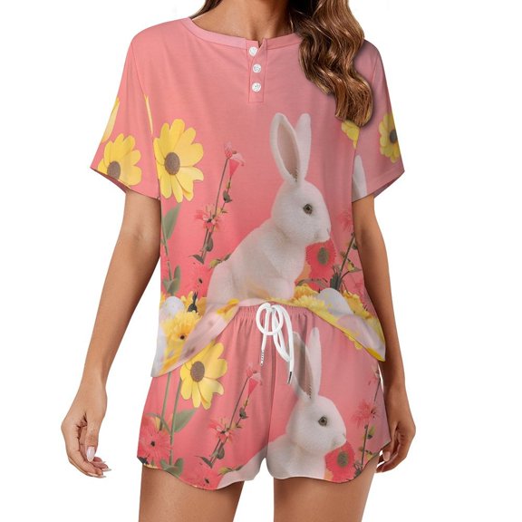 Easter Bunnies Rabbits Print Women'S Pajamas Set Summer Sleepwear Sets 2 Piece Lounge Set