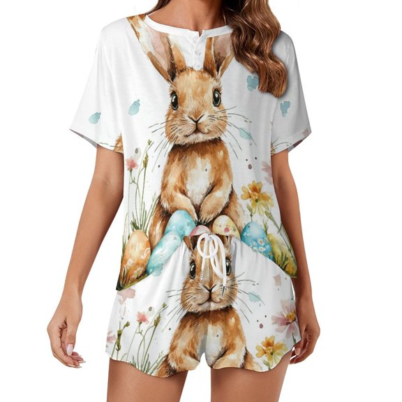 Easter Bunnies Rabbits Print Women'S Pajamas Set Summer Sleepwear Sets 2 Piece Lounge Set