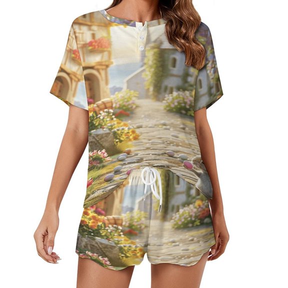 Easter Bunnies Rabbits Print Women'S Pajamas Set Summer Sleepwear Sets 2 Piece Lounge Set