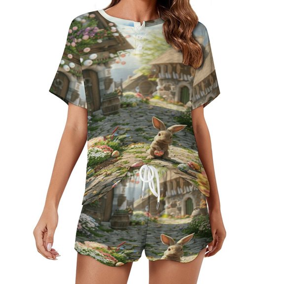 Easter Bunnies Rabbits Print Women'S Pajamas Set Summer Sleepwear Sets 2 Piece Lounge Set