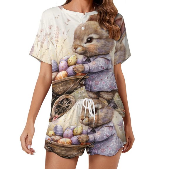 Easter Bunnies Rabbits Print Women'S Pajamas Set Summer Sleepwear Sets 2 Piece Lounge Set