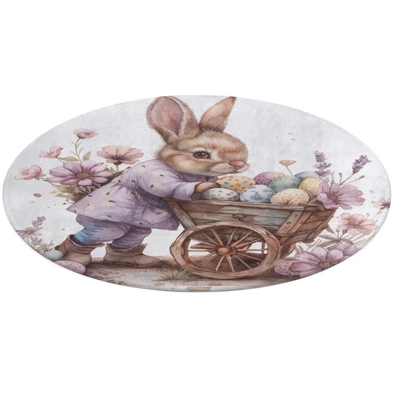 Easter Bunnies Rabbits Round Small Area Rug, Print Non Slip Washable Floor Mat, Soft Throw Rug for Living Room, Powder Room Entryway, Bathroom, Bedside