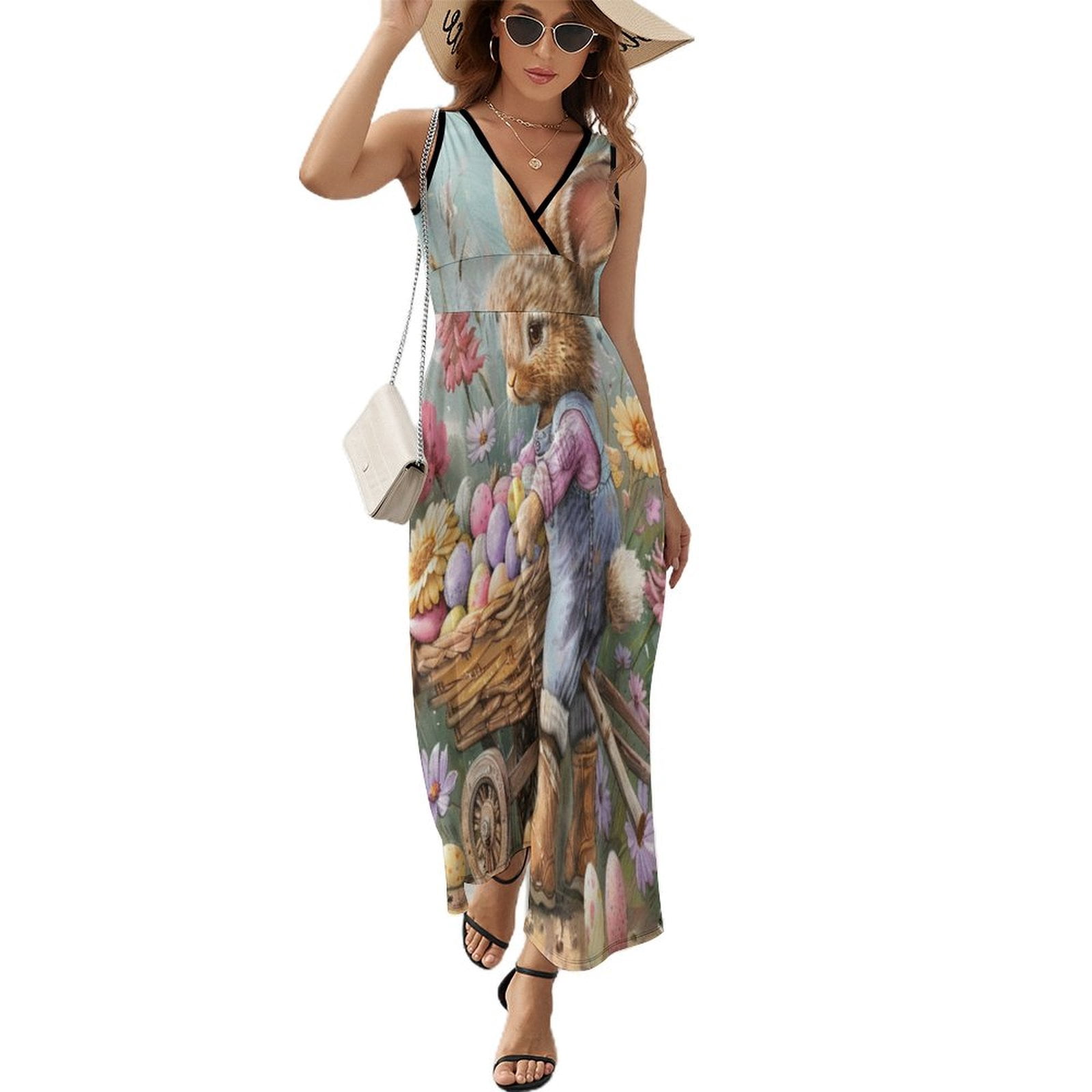 Easter Bunnies Rabbits Sleeveless Dress Woman Fashion Long Dresses ...