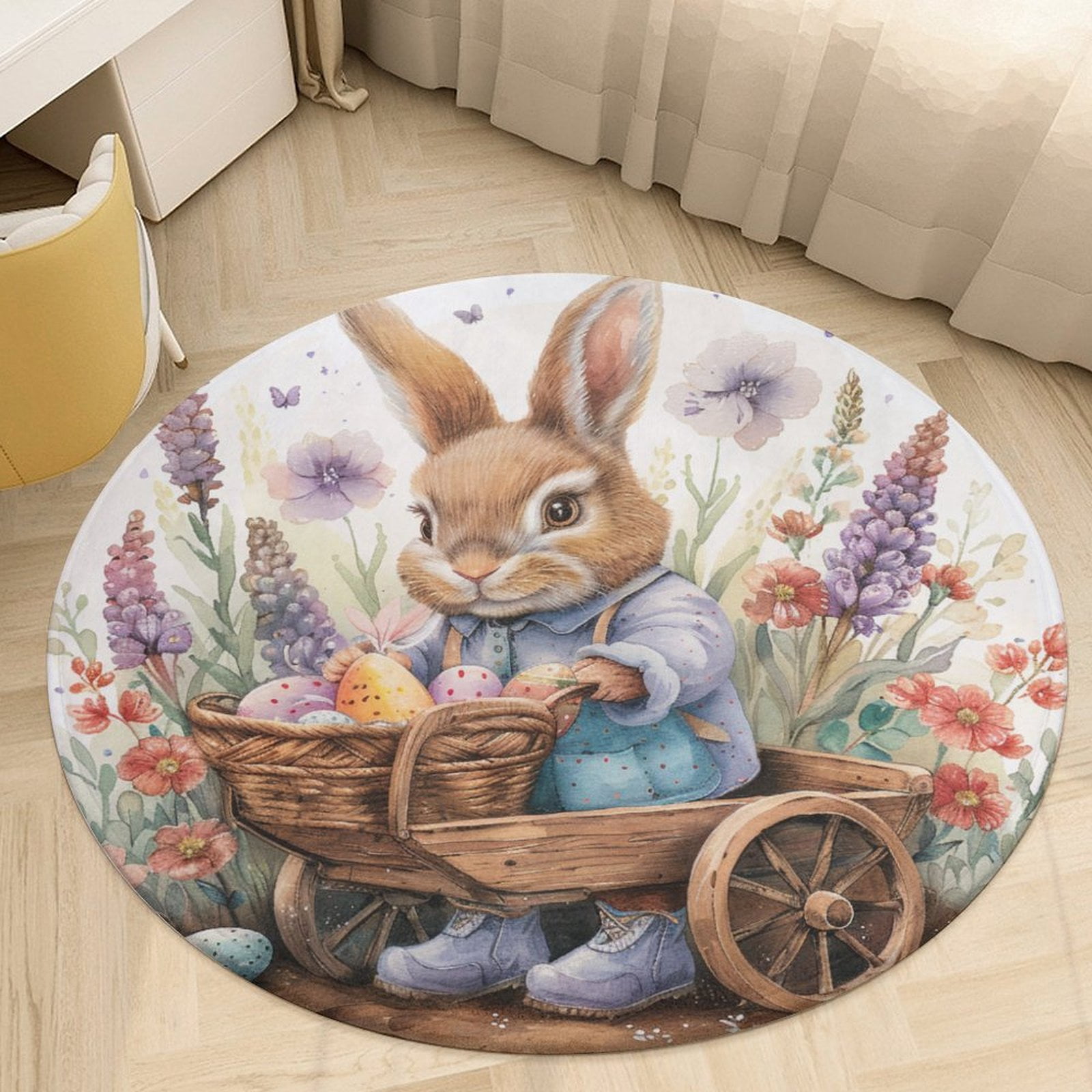 Round Easter Rug Easter Bunnies Rabbits Soft Bedroom Round Area Rug, Washable Cute ...